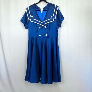 Vintage Style Sailor Fit & Flare Dress Navy Women’s 22 Pin-Up Swing Chic Star